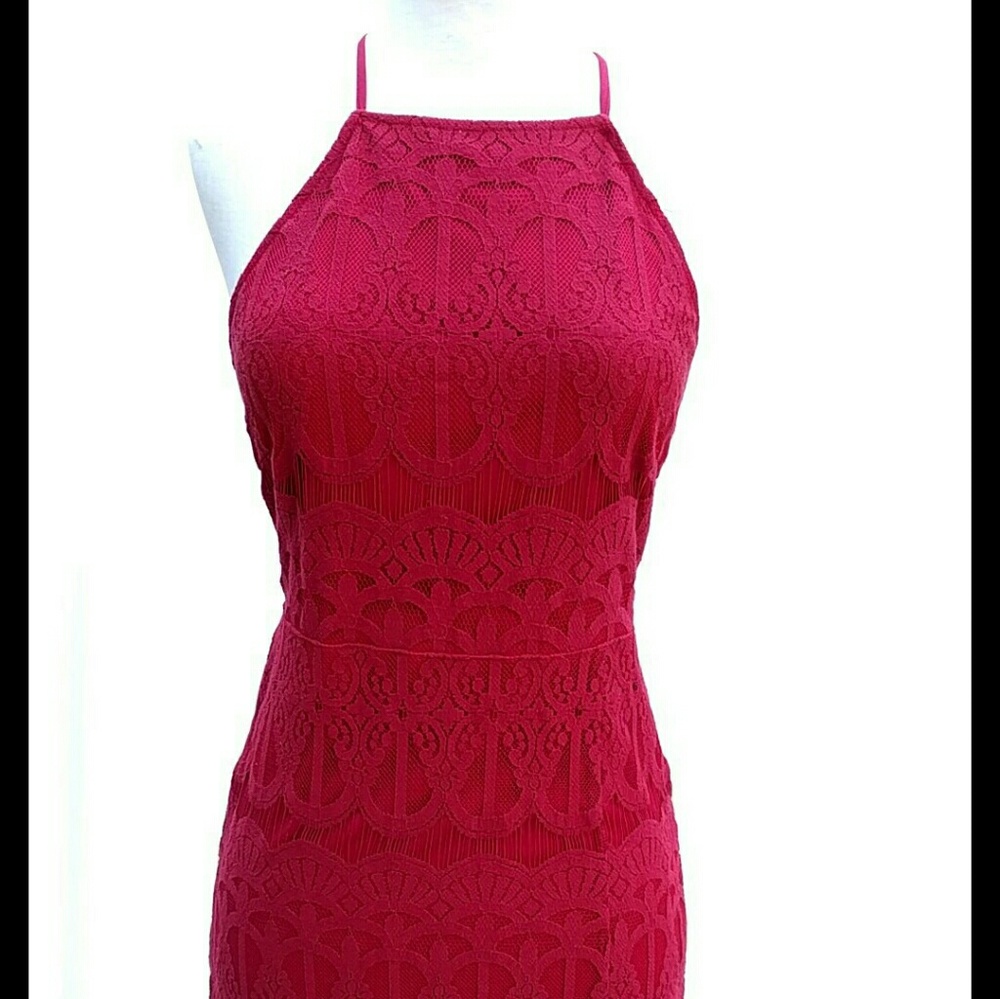 Deep red lace formal dress